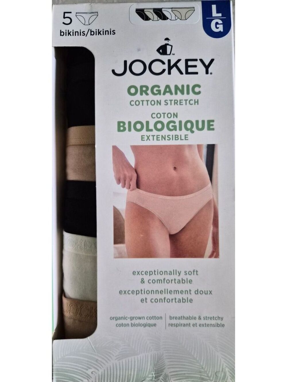 Jockey Organic Cotton Stretch Bikini Underwear 5-Pack Large 0133